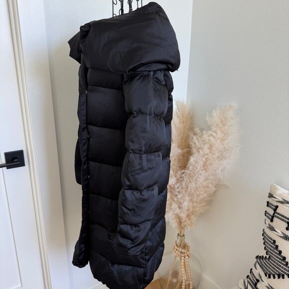DVF Goose Down Black Satin Zona Puffer Zip Hood Coat Size P - Picture 8 of 14
